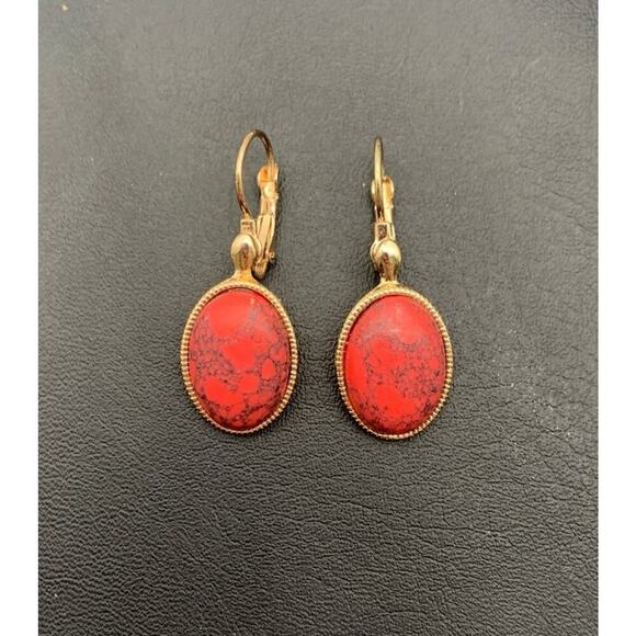 Vintage Monet Gold Tone Red Stone Clip Earrings Signed - Picture 2 of 4